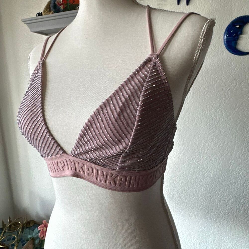 Pink Victoria Secret Size Large Blush pink and silver bralette Bra - Picture 3 of 3